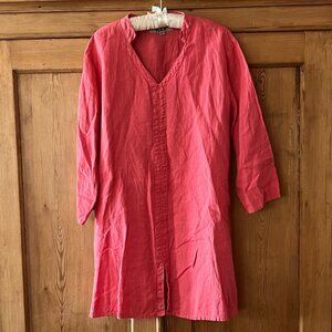 FLAX Orange/Coral Tunic Top Size M 100% Linen